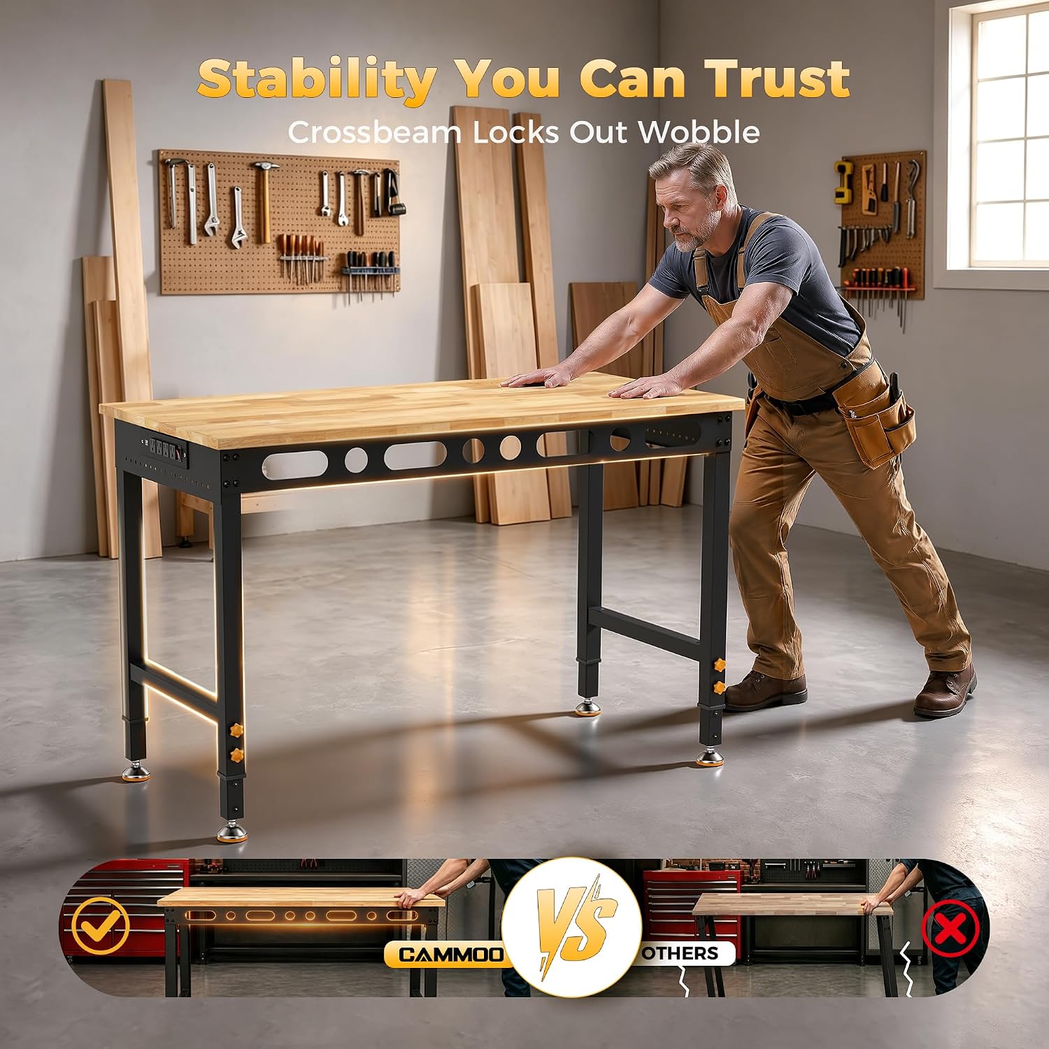 Rubberwood Adjustable Garage Workbench