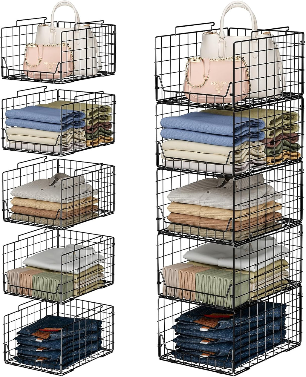 Black 5-Tier Foldable Metal Wire Closet Storage Organizer