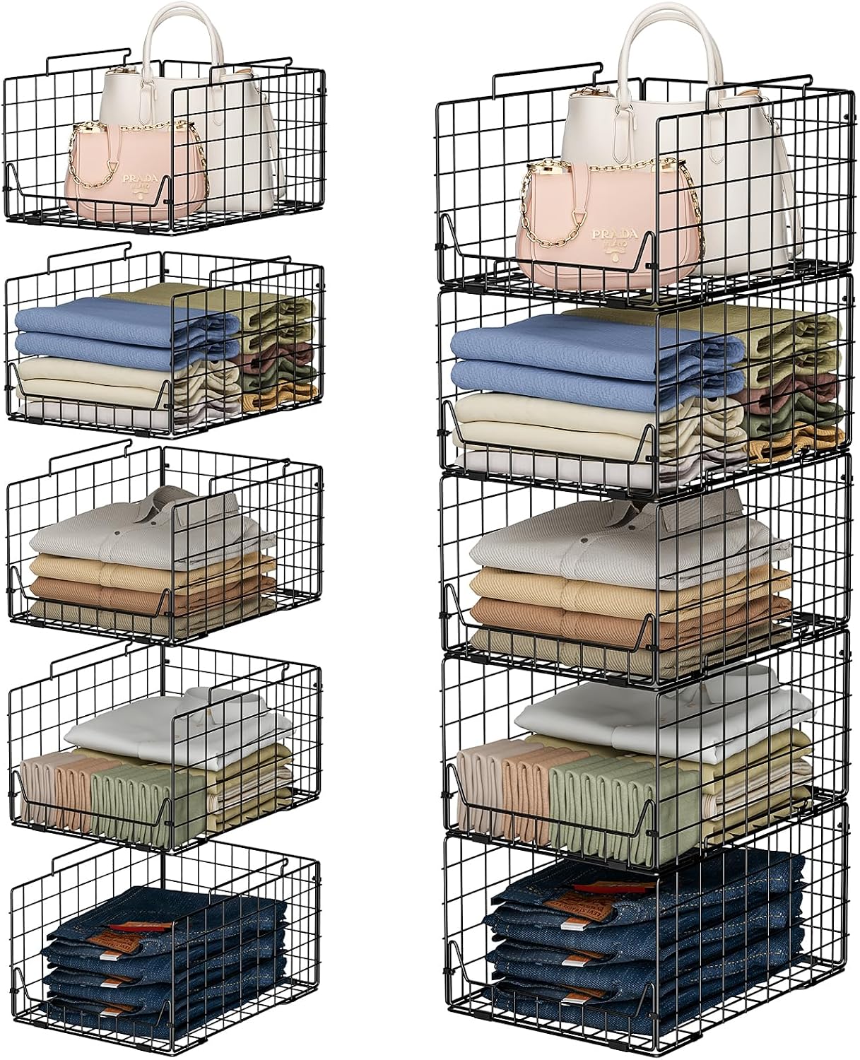 Black 5-Tier Foldable Metal Wire Closet Storage Organizer