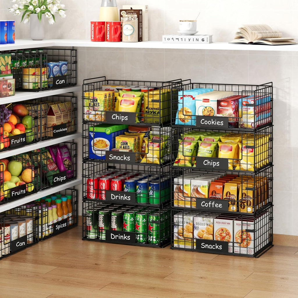 4-Pack XXL Stackable Metal Wire Pantry Storage Baskets