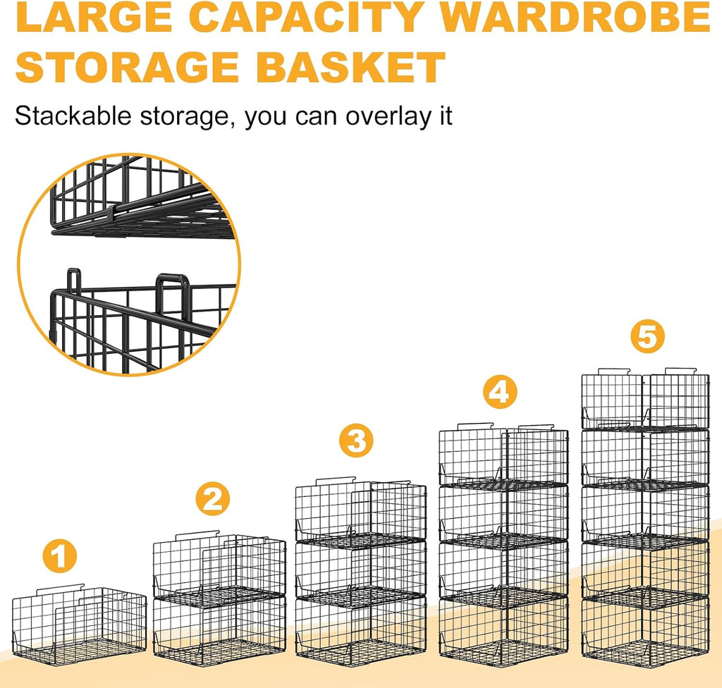 Black 5-Tier Foldable Metal Wire Closet Storage Organizer