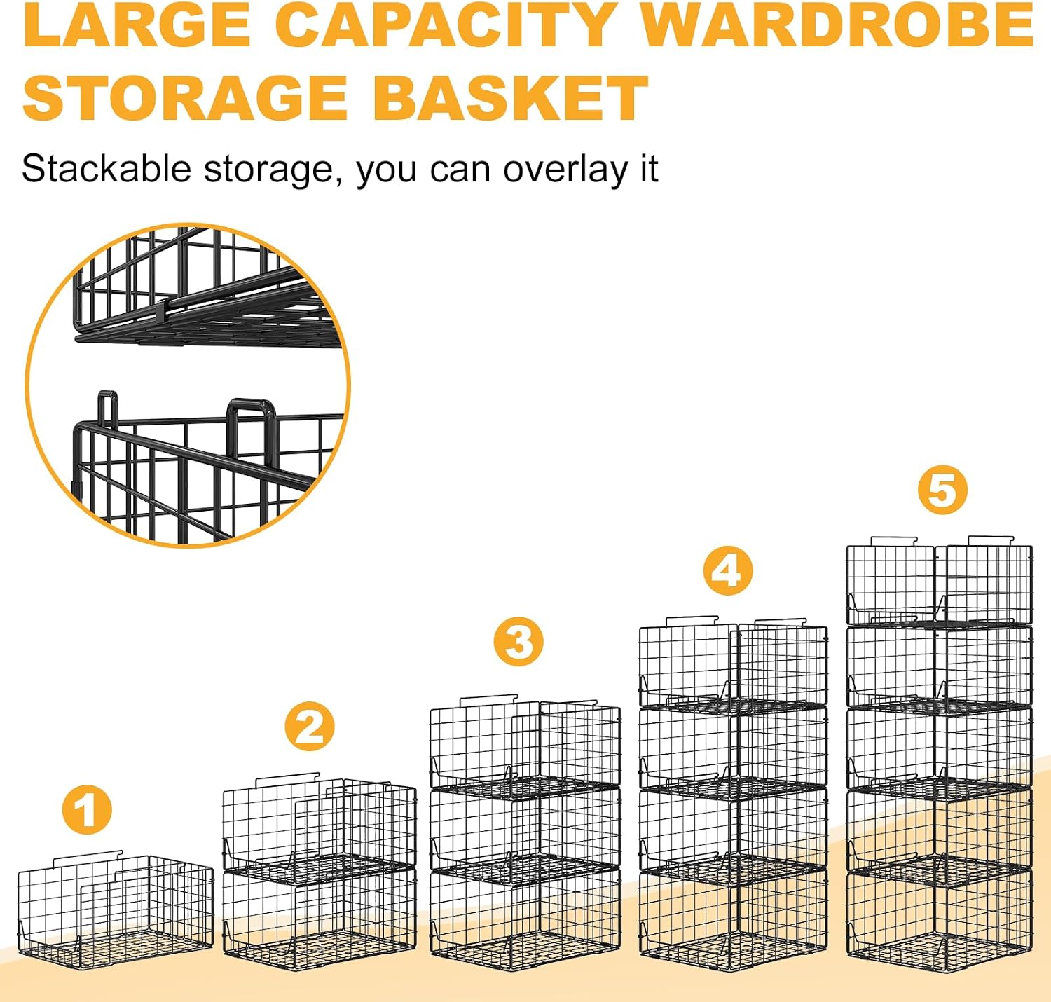 Black 5-Tier Foldable Metal Wire Closet Storage Organizer