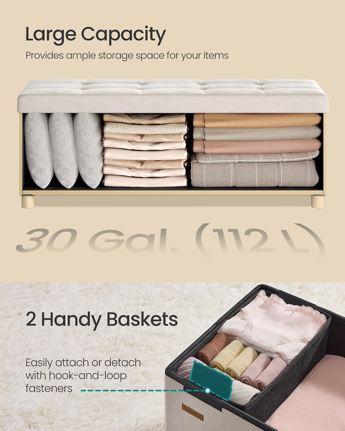 Velvet Folding Storage Ottoman Bench
