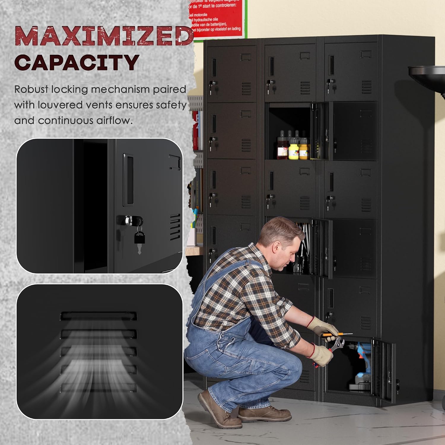 Black Six-Door Metal Employee Storage Locker