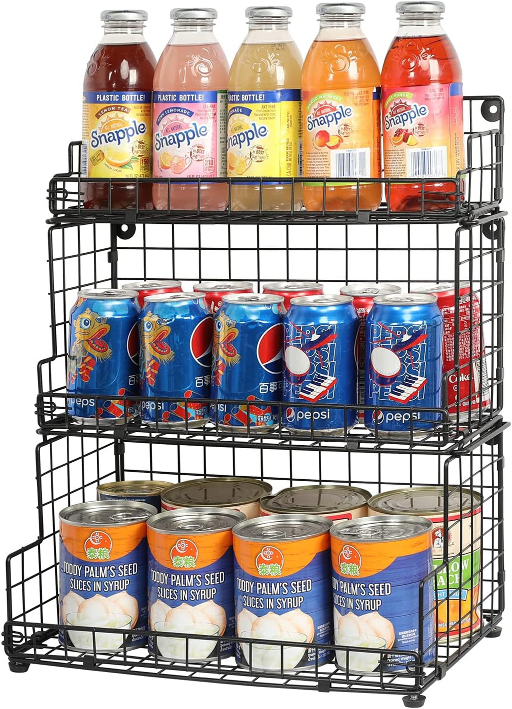 Black 3-Tier Stackable Metal Wire Storage Baskets