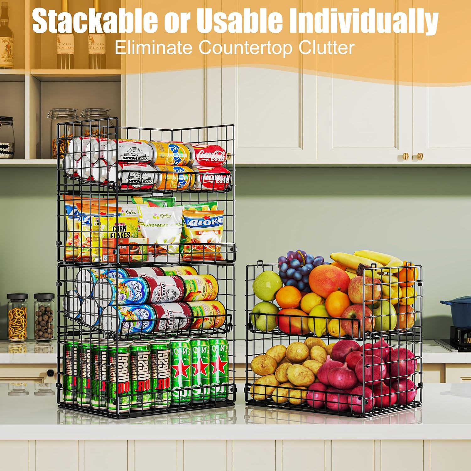 6-Tier XXL Stackable Metal Wire Pantry Storage Baskets