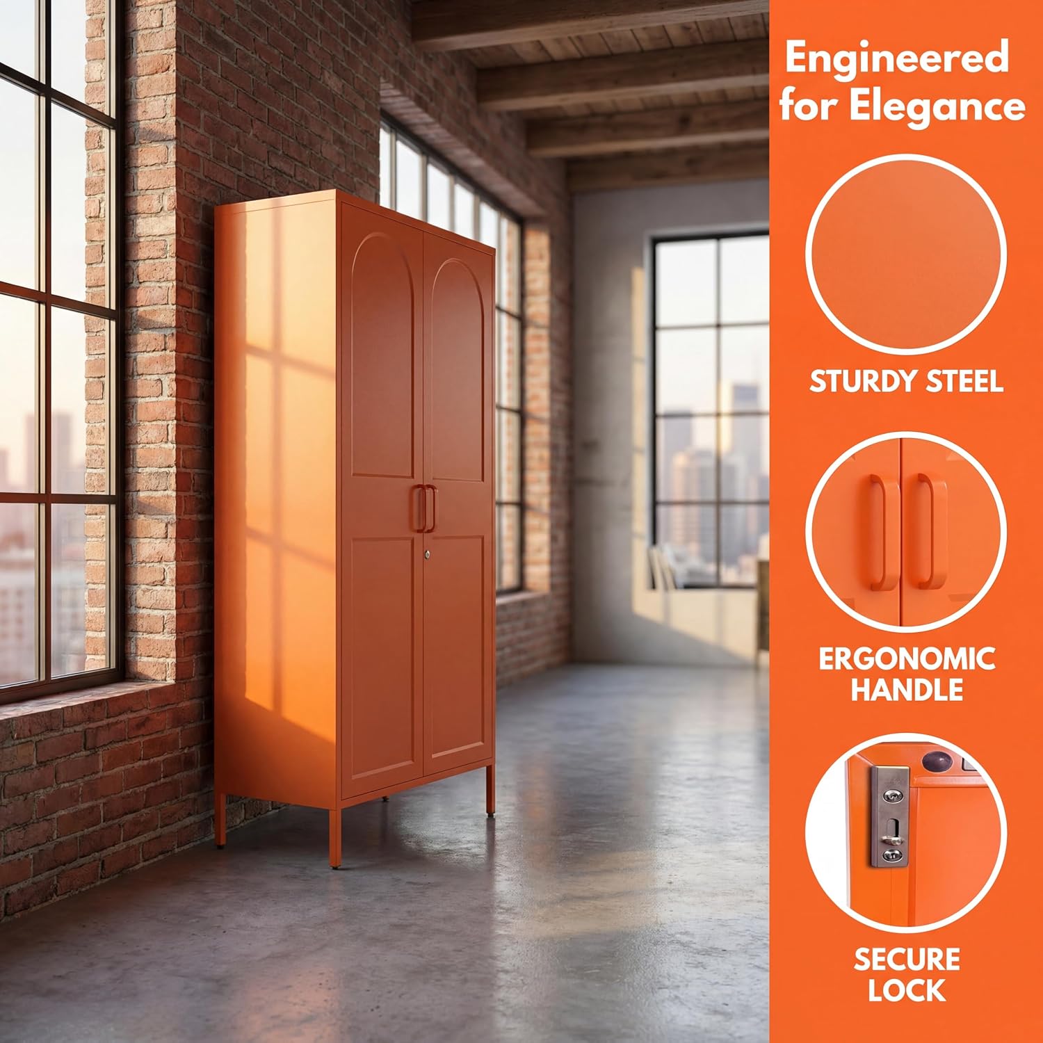 Orange Lockable Steel Clothing Wardrobe Locker