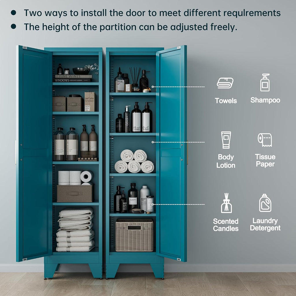 Peacock Blue Farmhouse Metal Storage Cabinet