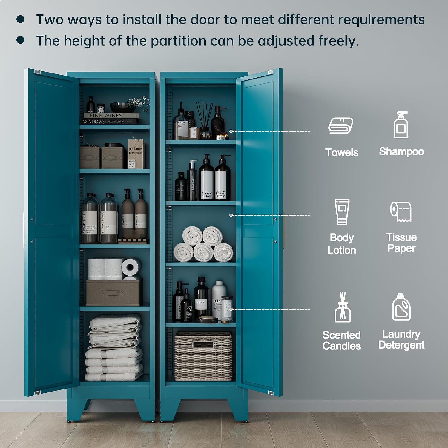Peacock Blue Farmhouse Metal Storage Cabinet