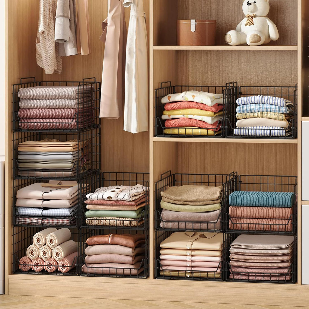 Black 4-Pack Stackable Metal Closet Storage Bins