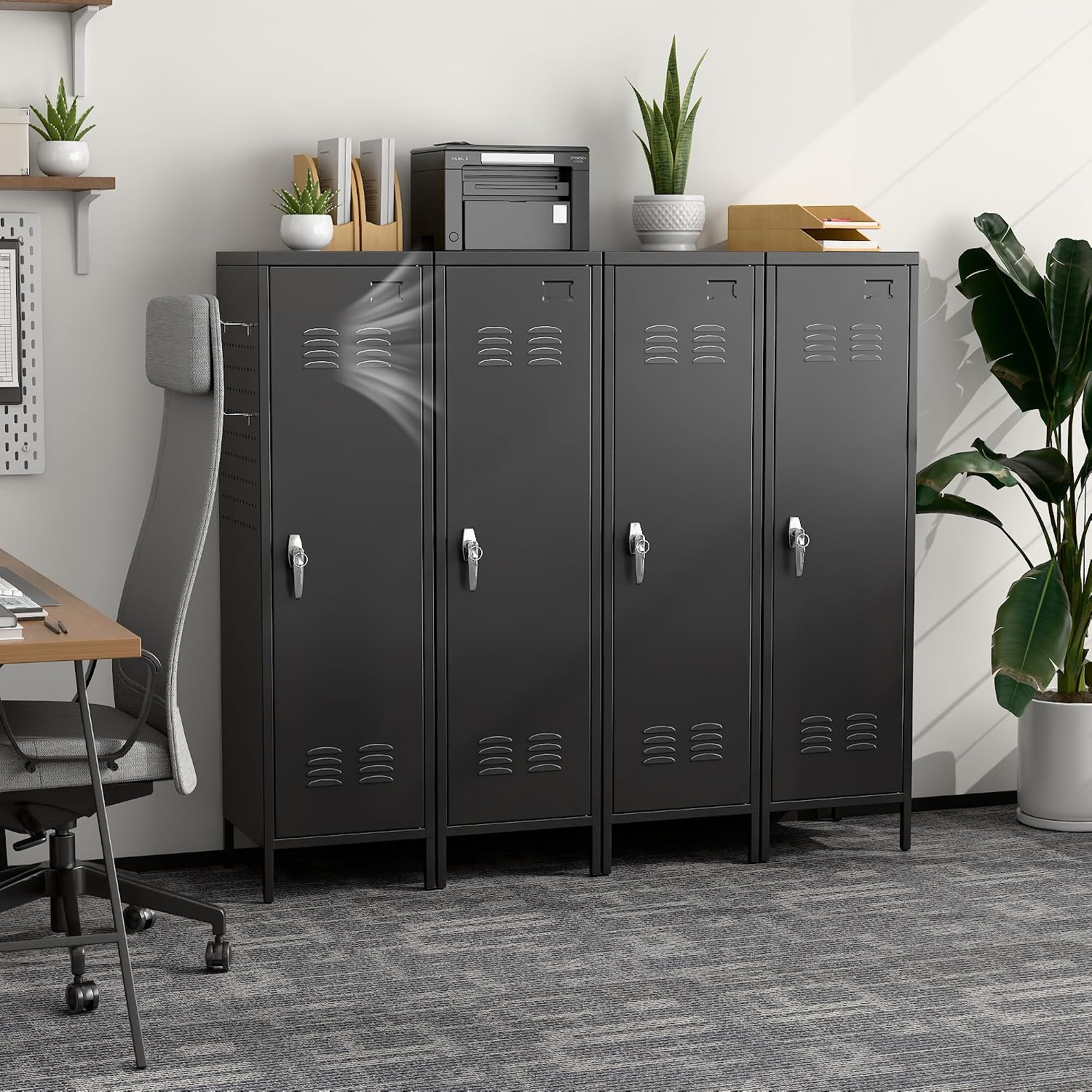 Steel Locker Cabinet with Lock Pegboards Hooks Hanging Rod