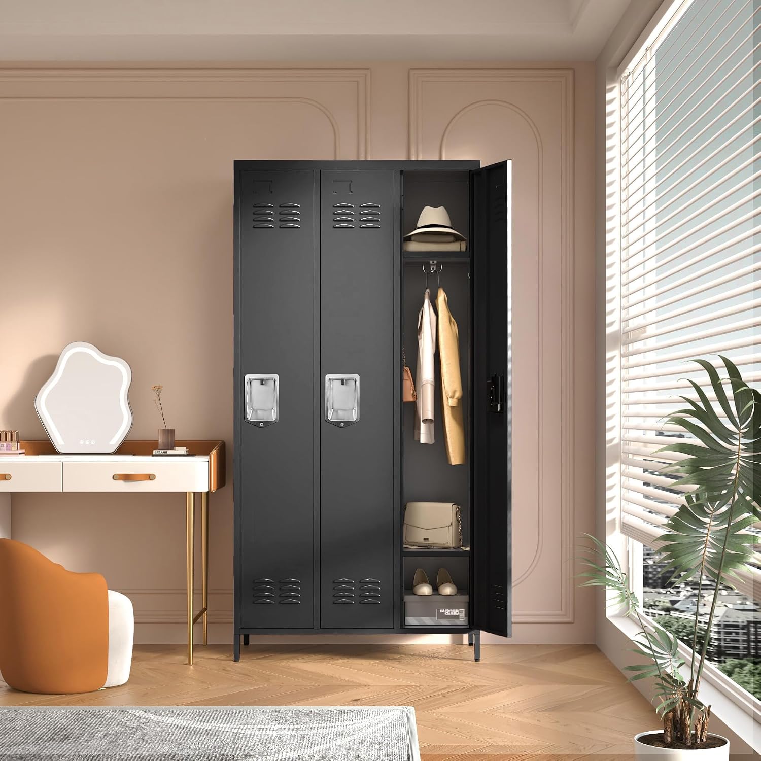 Black Three Door Metal Employee Storage Locker