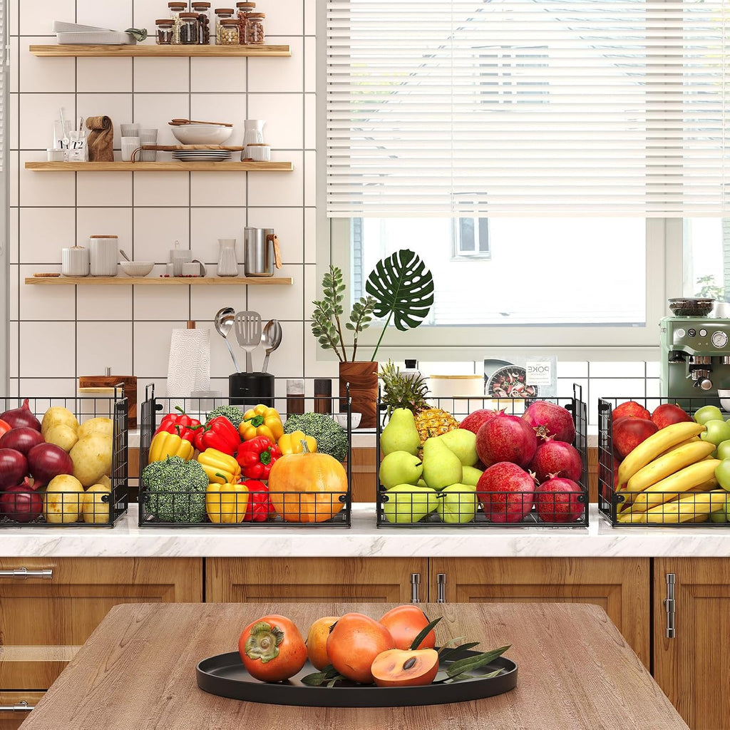 4-Pack XXL Stackable Metal Wire Pantry Storage Baskets