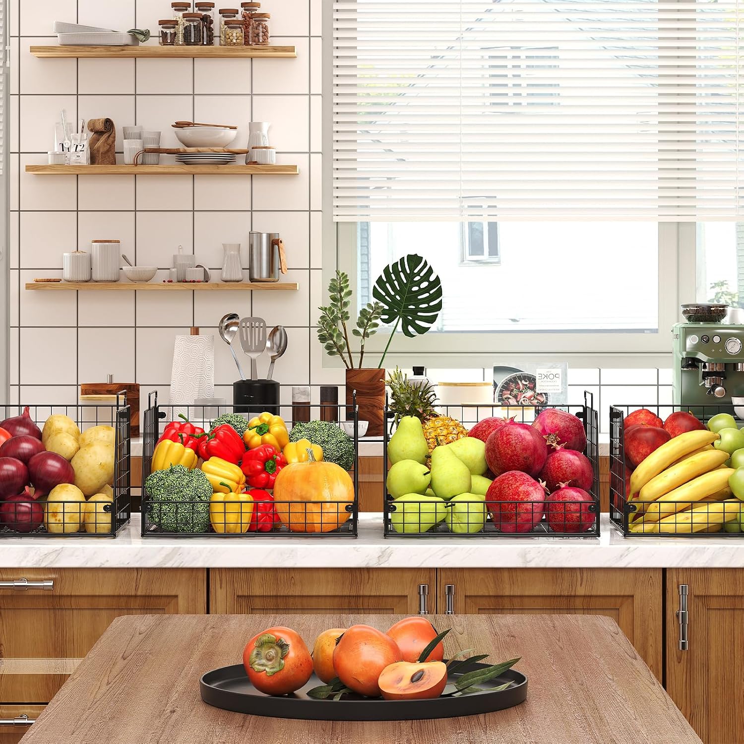 4-Pack XXL Stackable Metal Wire Pantry Storage Baskets