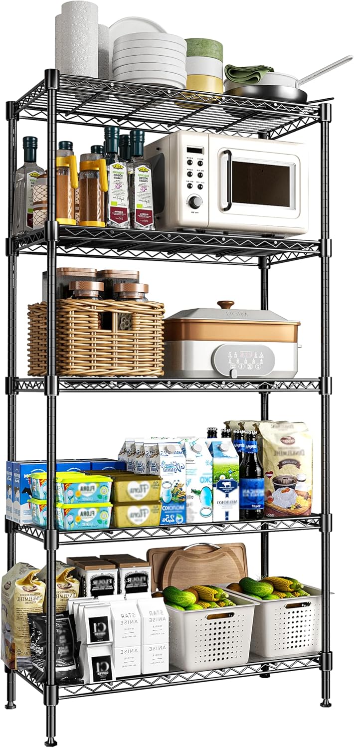 Black 5-Tier Heavy Duty Adjustable Metal Wire Storage Shelving