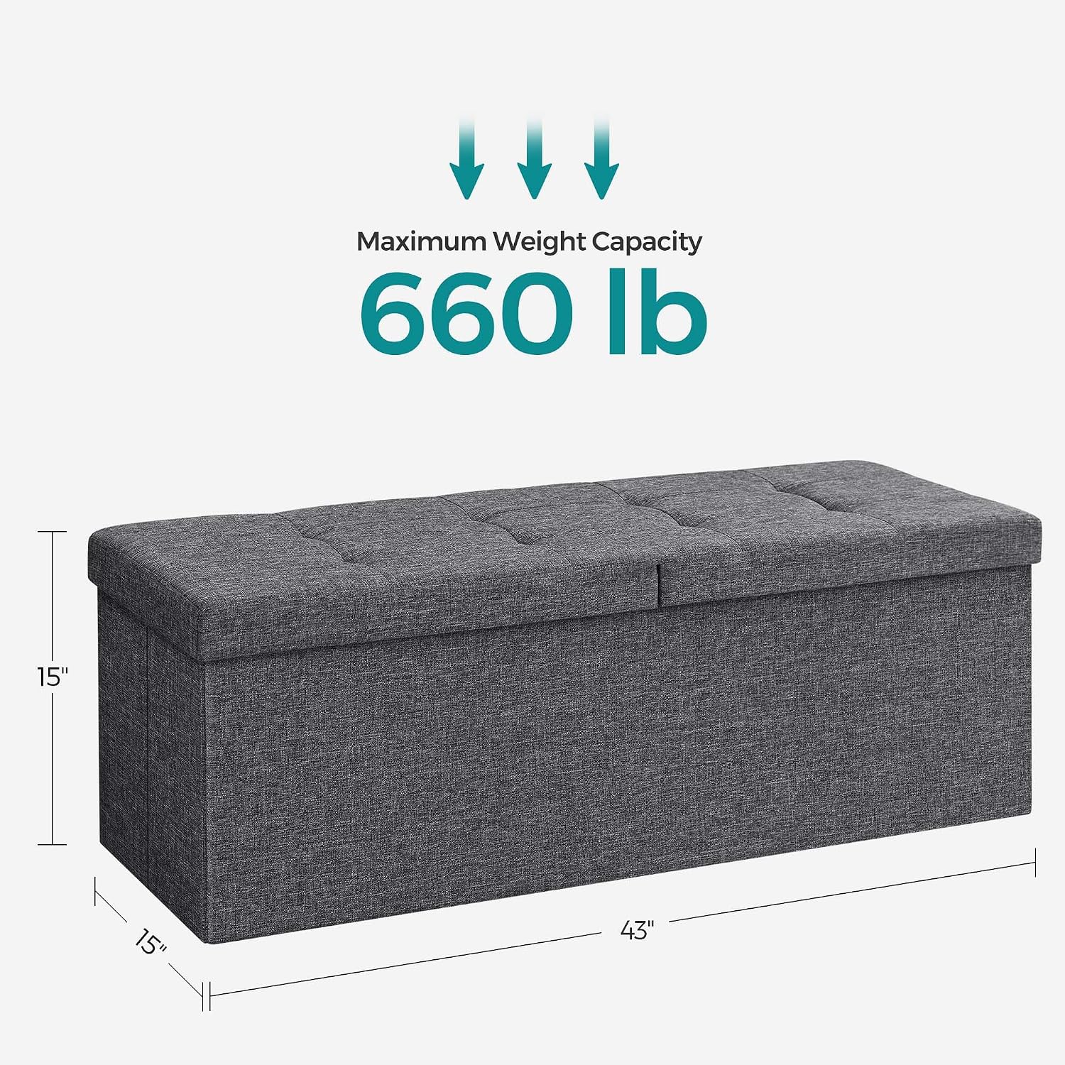 Dark Gray Foldable Storage Ottoman Bench