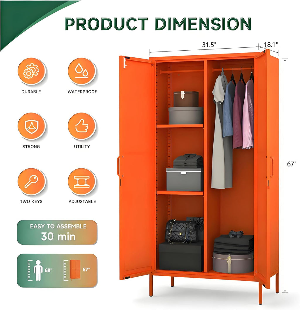 Orange Lockable Steel Clothing Wardrobe Locker