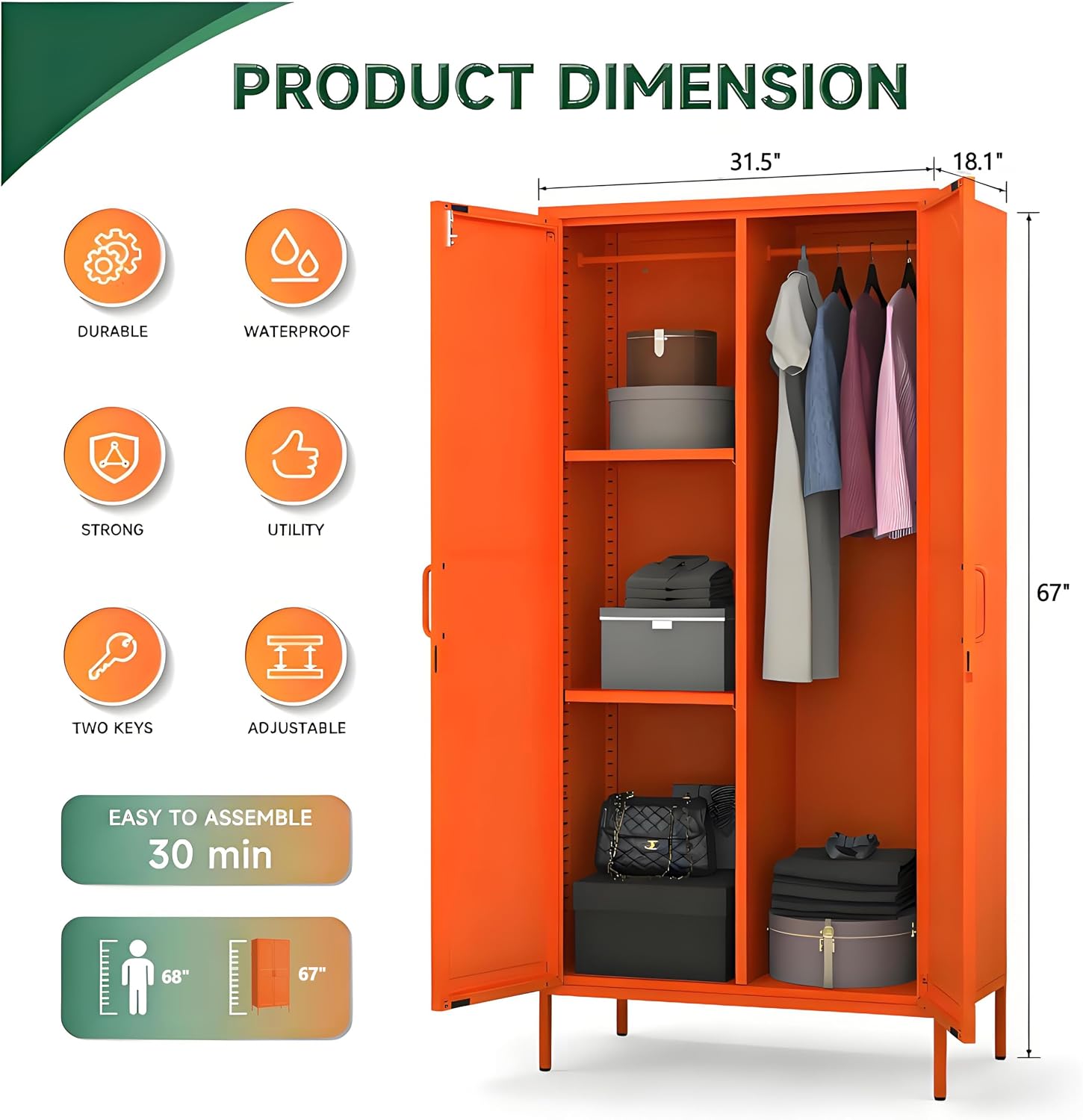 Orange Lockable Steel Clothing Wardrobe Locker