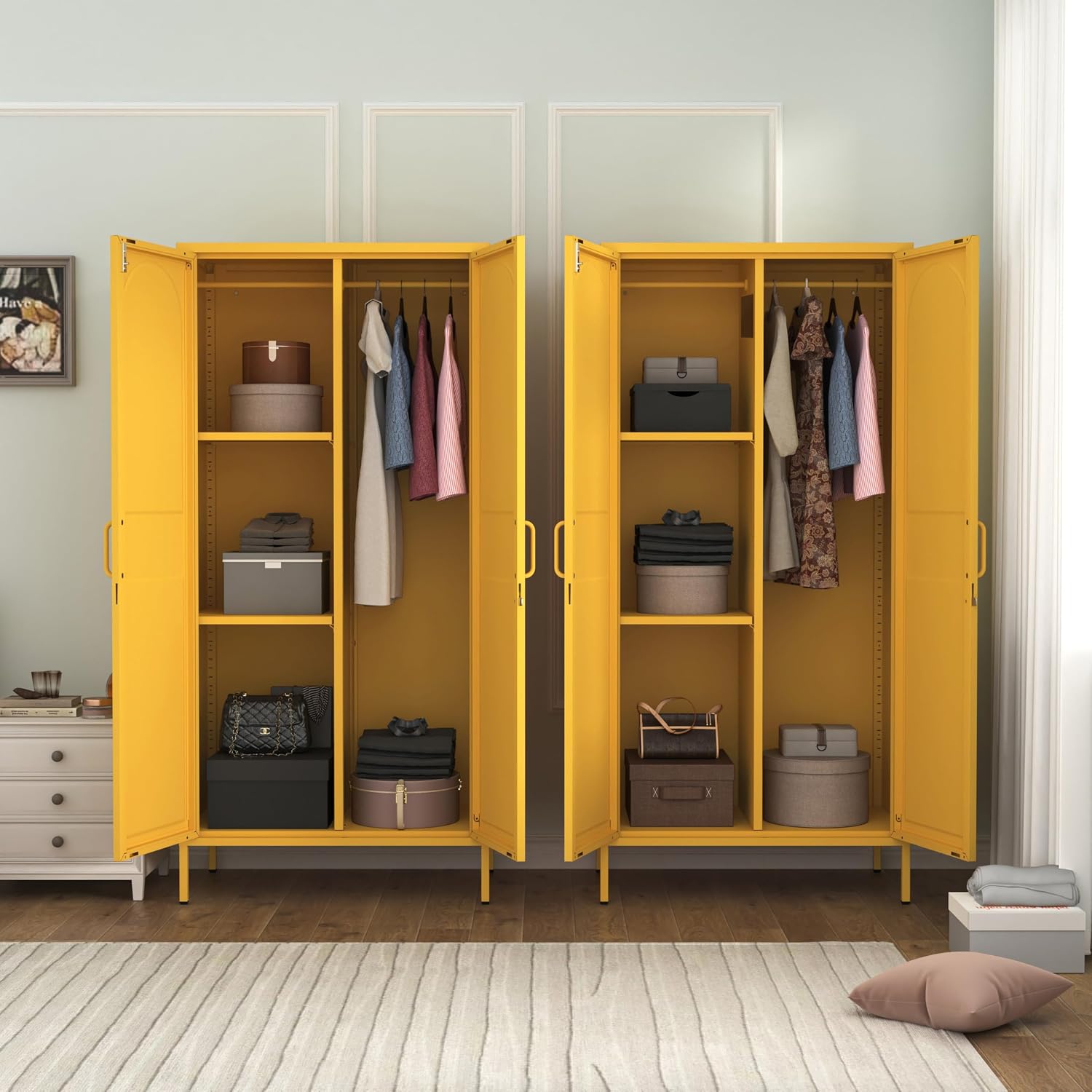 Yellow Lockable Steel Clothing Wardrobe Locker