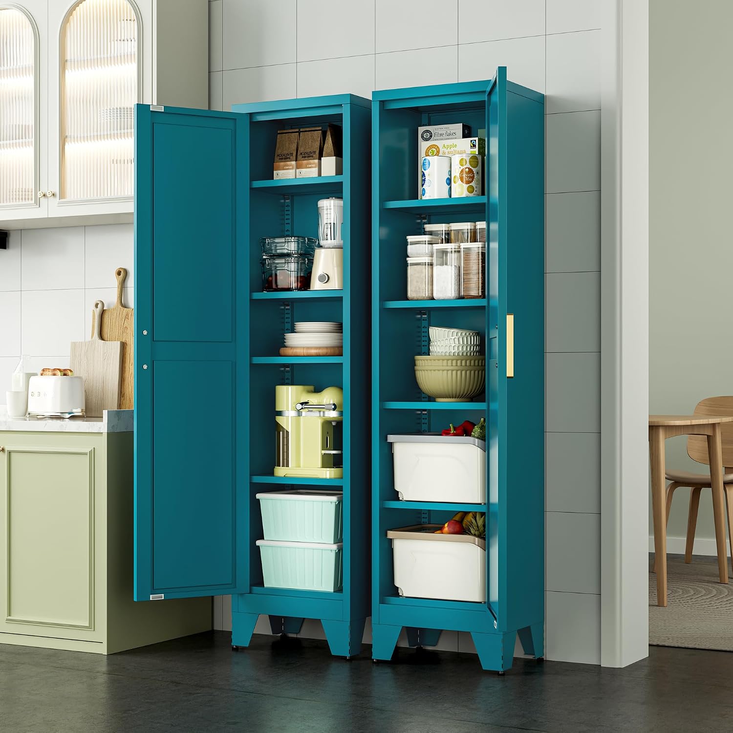 Peacock Blue Farmhouse Metal Storage Cabinet