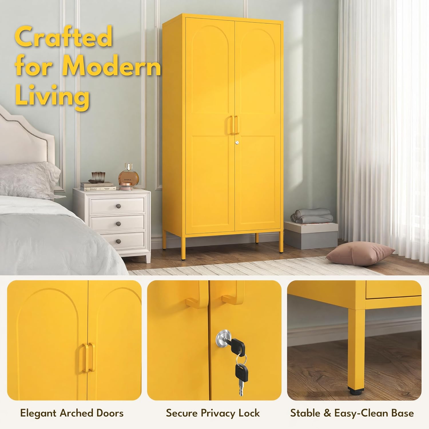 Yellow Lockable Steel Clothing Wardrobe Locker