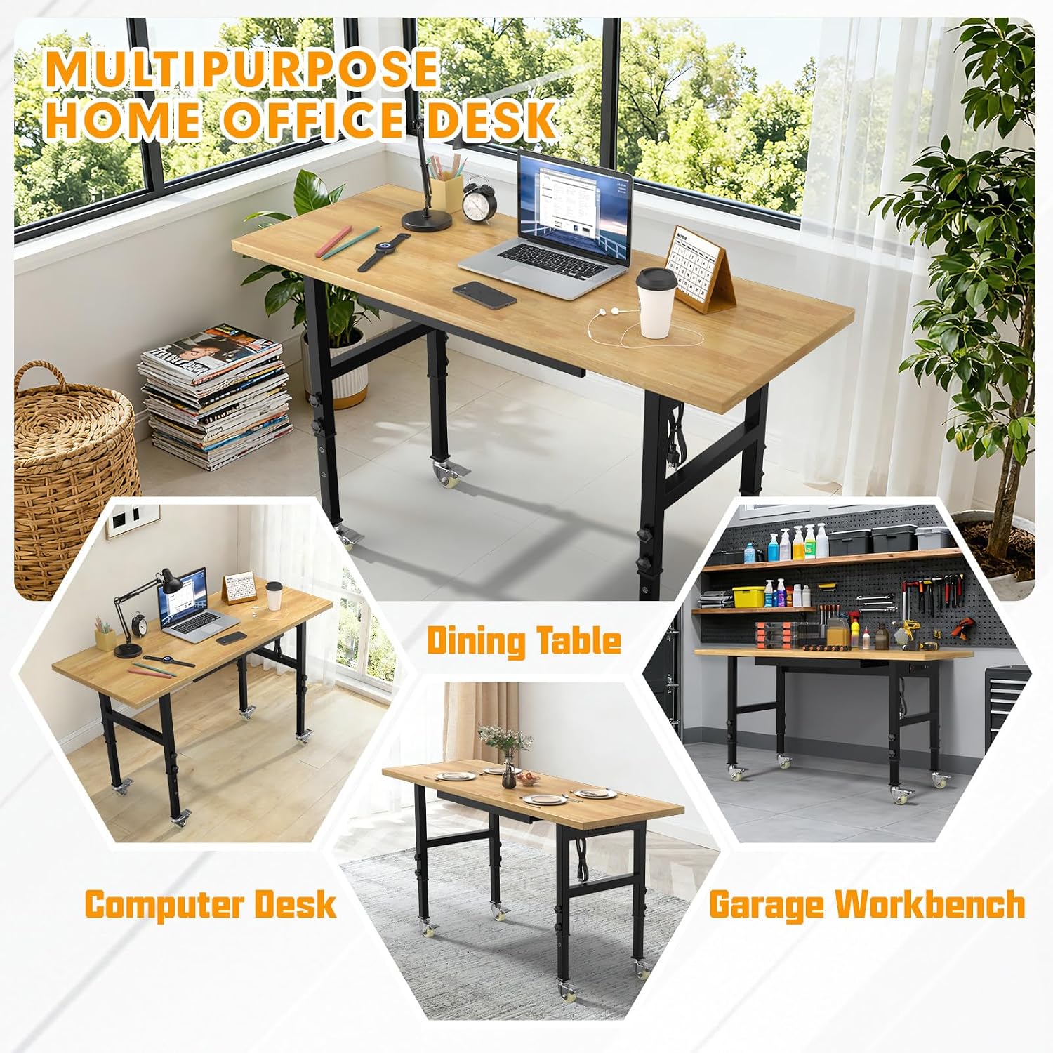 60 Inch Heavy Duty Rolling Hardwood Workbench