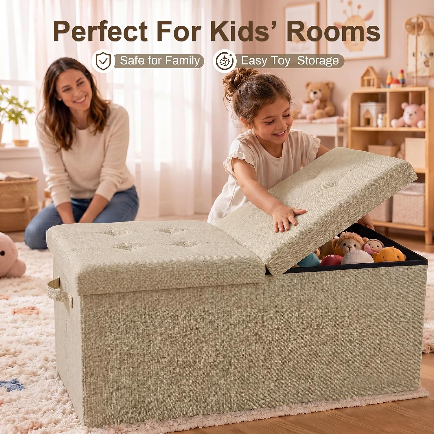 Collapsible Large Toy Storage Ottoman Bench