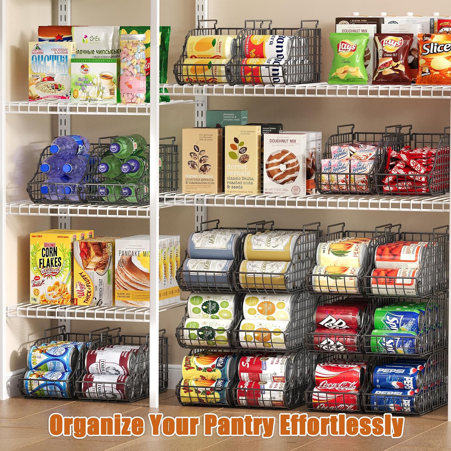 8-Pack Stackable Metal Wire Pantry Can Organizer Racks