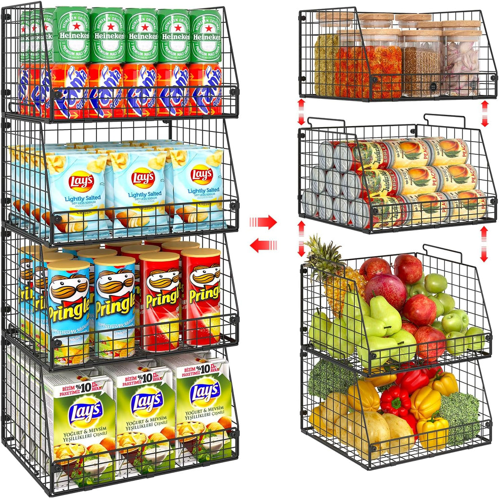 4-Pack XXL Stackable Metal Wire Pantry Storage Baskets