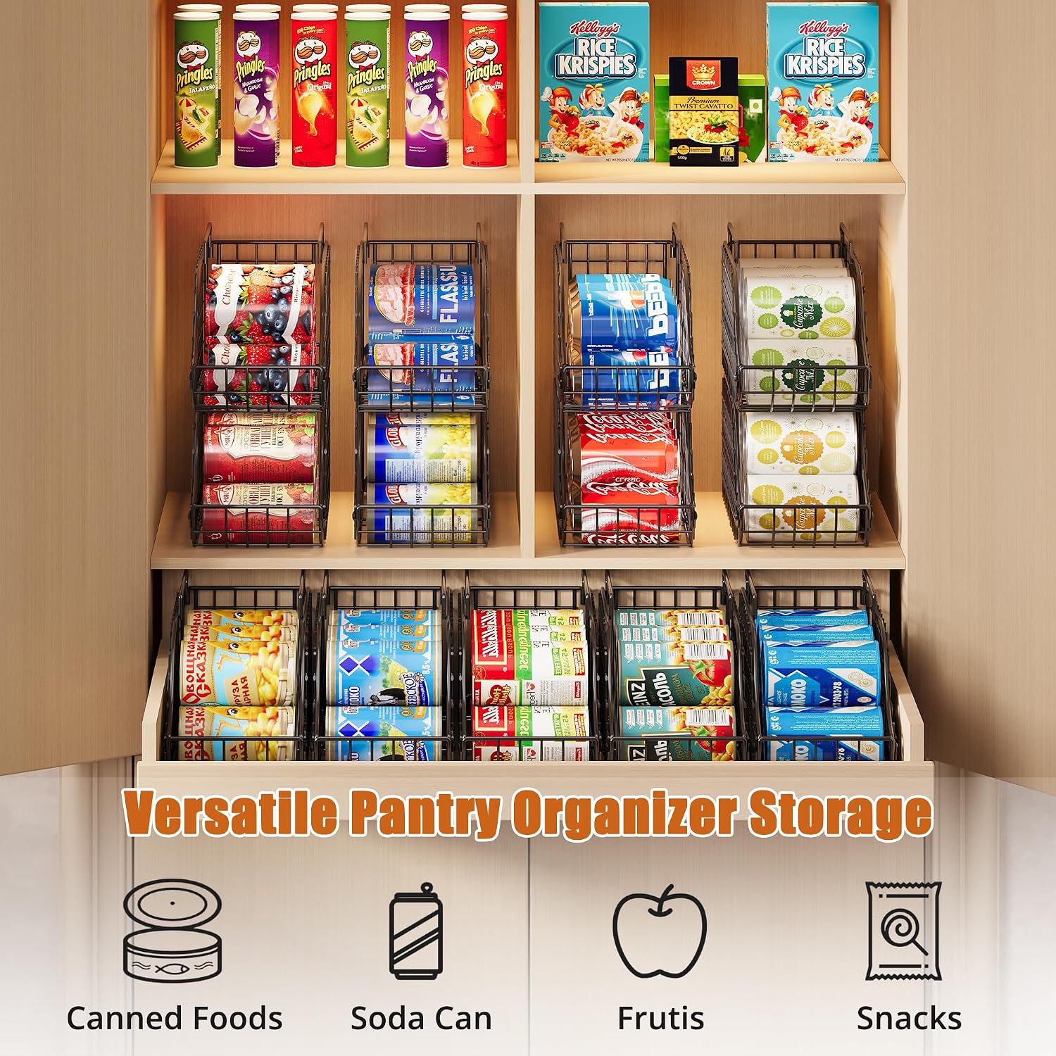 8-Pack Stackable Metal Wire Pantry Can Organizer Racks