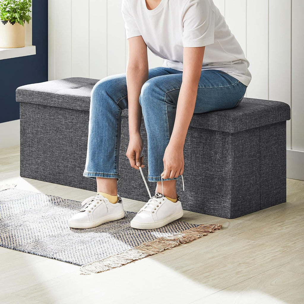 Dark Gray Foldable Storage Ottoman Bench