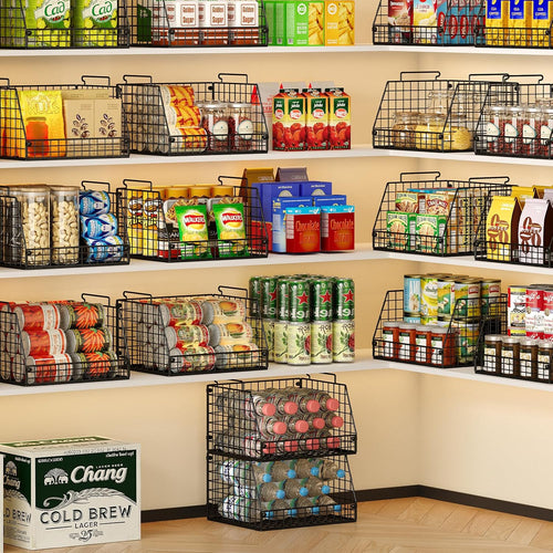 4-Pack XXL Stackable Metal Wire Pantry Storage Baskets