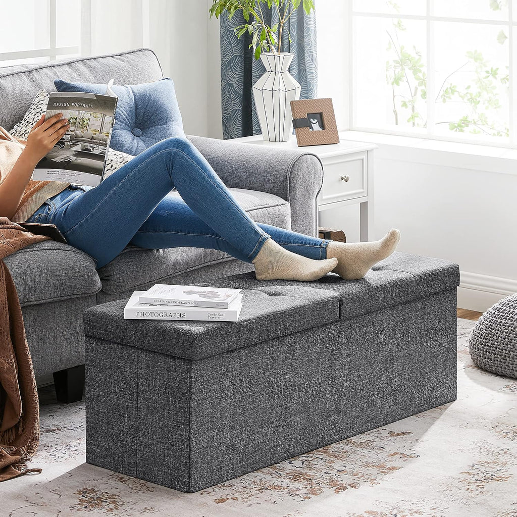 Dark Gray Foldable Storage Ottoman Bench