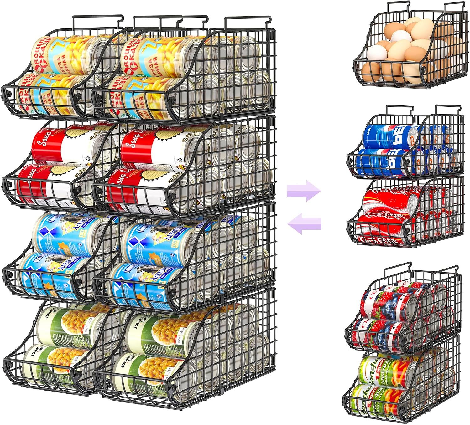 8-Pack Stackable Metal Wire Pantry Can Organizer Racks