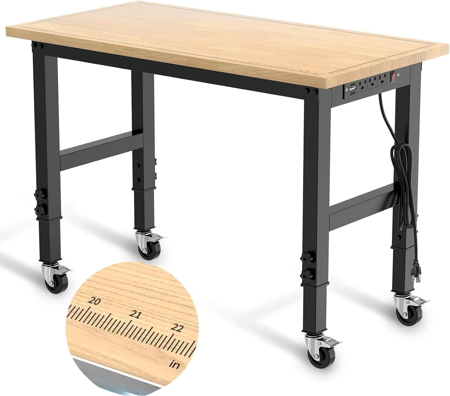 Rolling Adjustable Rubberwood Workbench